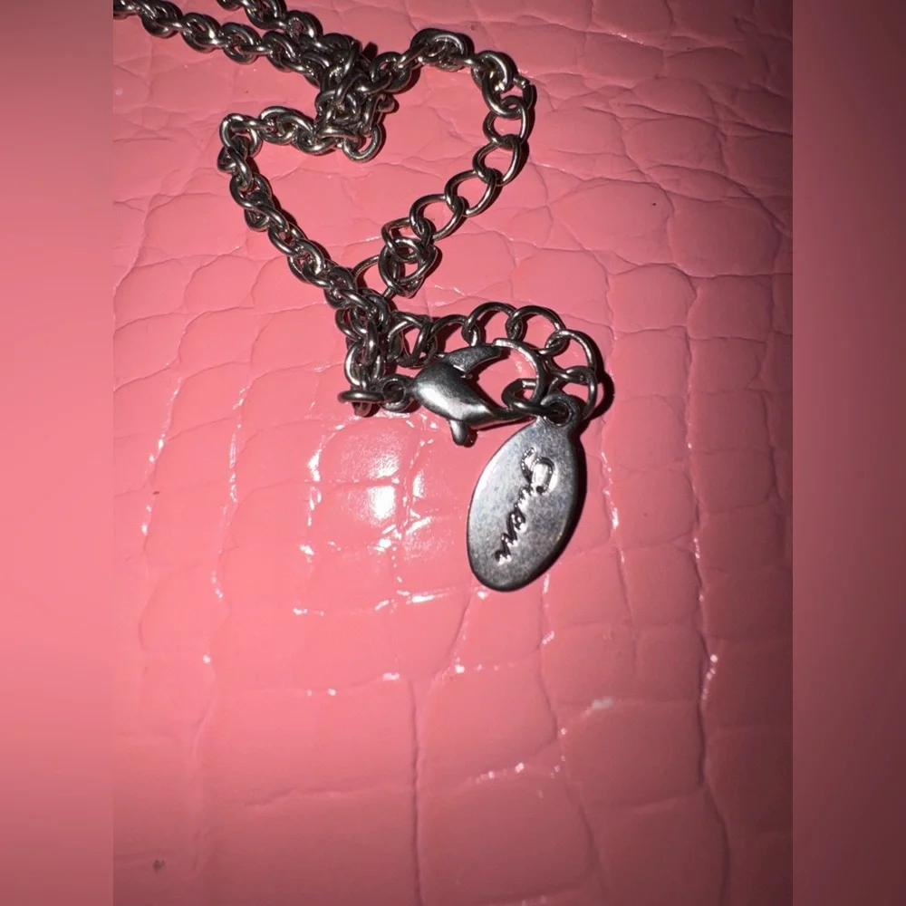 Guess VINTAGE Y2K Silver Heart Charm Necklace with Crystal - Picture 3 of 4
